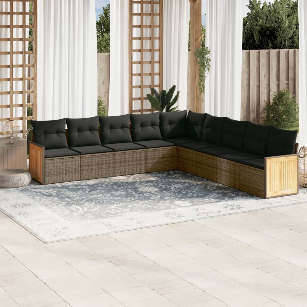 vidaXL 9-piece Poly Rattan Lounge Set with Cushions Black