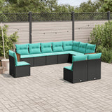 vidaXL ensemble de 10 banques de jardin avec coussins en polyrotan noir