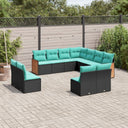 vidaXL 11-ensemble de banque de jardin avec coussins, noir polyrotan