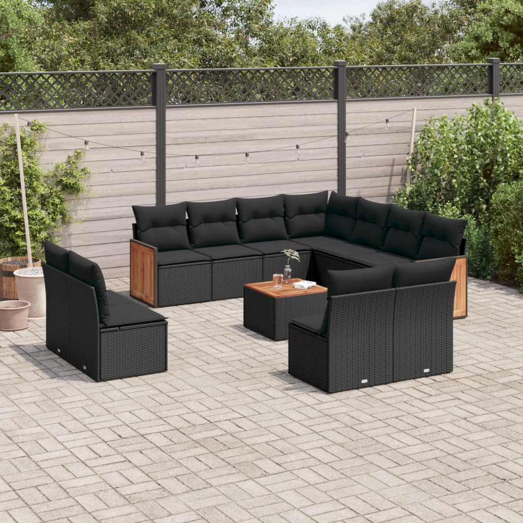 vidaXL 11-delige Loungeset met kussens poly rattan zwart
