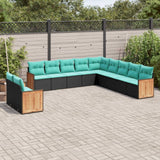 vidaXL 11-Piece Garden Lounge Set with Cushions, Black Poly Rattan