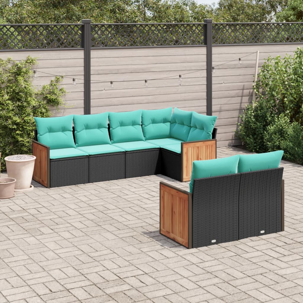 vidaXL ensemble de 7 banques de jardin avec coussins en polyrotan noir