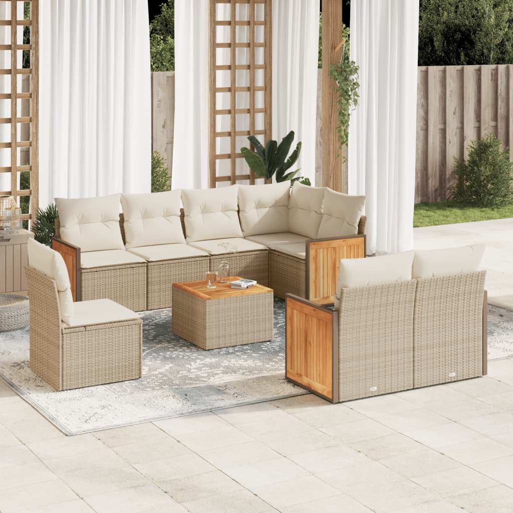 vidaXL 8-delige Loungeset met kussens poly rattan zwart