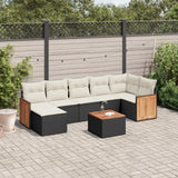 vidaXL 7-delige Loungeset met kussens poly rattan zwart