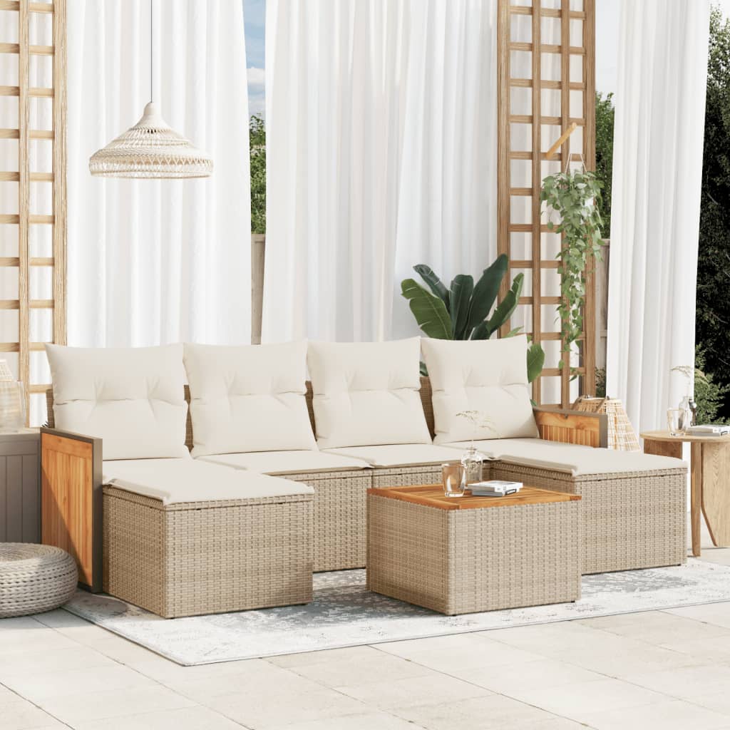 vidaXL 6-delige Loungeset met kussens poly rattan zwart