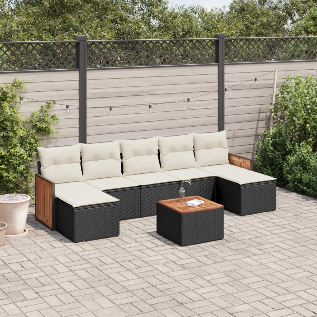 vidaXL 7-delige Loungeset met kussens poly rattan zwart