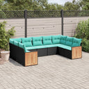 vidaXL ensemble de 9 banques de jardin avec coussins en polyrotan noir