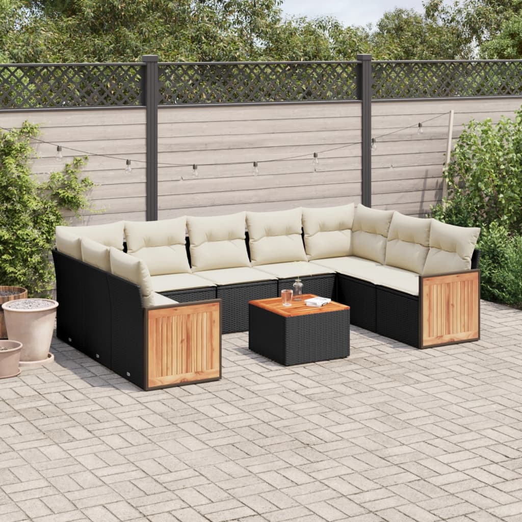 vidaXL 9-delige Loungeset met kussens poly rattan zwart