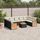 vidaXL 9-delige Loungeset met kussens poly rattan zwart