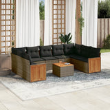 vidaXL 9-delige Loungeset met kussens poly rattan zwart
