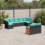 vidaXL ensemble de 9 banques de jardin avec coussins en polyrotan noir