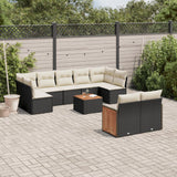 vidaXL 9-delige Loungeset met kussens poly rattan zwart