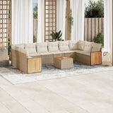 vidaXL 10-delige Loungeset met kussens poly rattan zwart