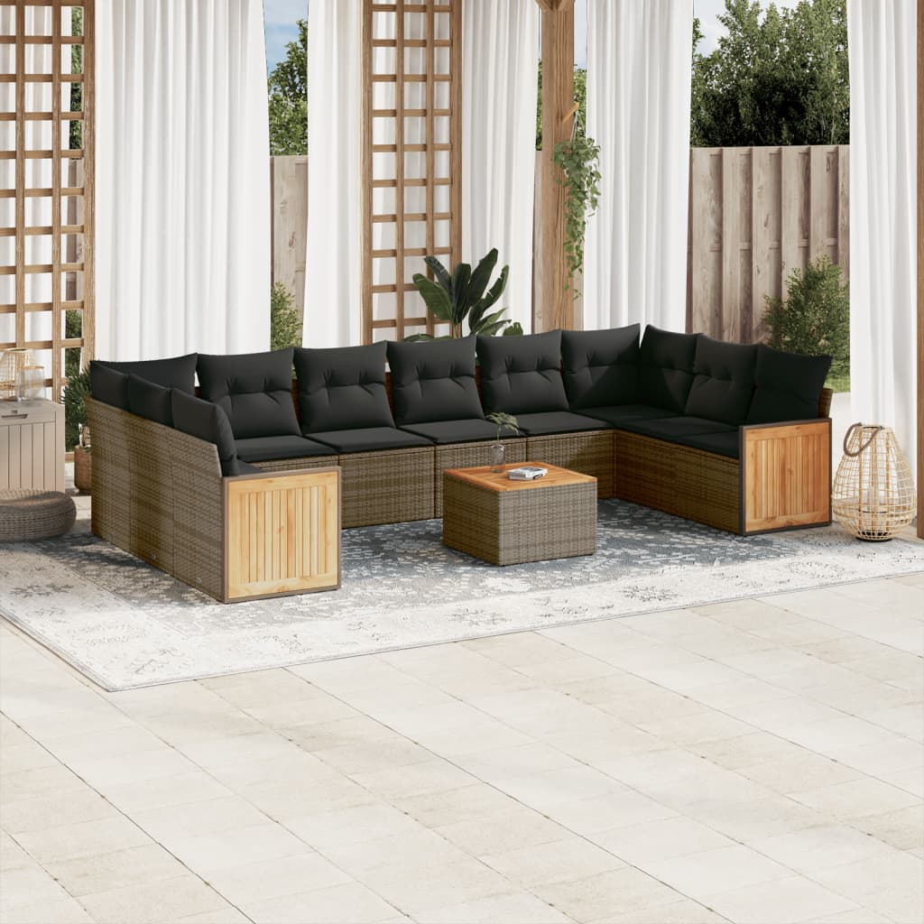 vidaXL 10-delige Loungeset met kussens poly rattan zwart