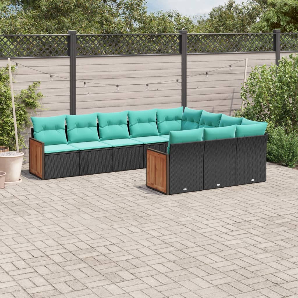 vidaXL ensemble de 10 banques de jardin avec coussins en polyrotan noir