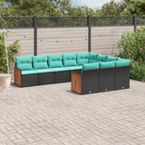 vidaXL ensemble de 10 banques de jardin avec coussins en polyrotan noir