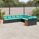 vidaXL ensemble de 10 banques de jardin avec coussins en polyrotan noir