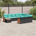 vidaXL 11-Piece Garden Lounge Set with Cushions, Black Poly Rattan