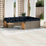 vidaXL 11-Piece Garden Lounge Set with Cushions, Black Poly Rattan