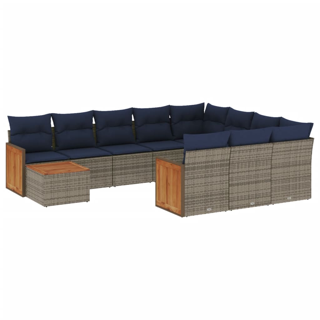 vidaXL 11-Piece Garden Lounge Set with Cushions, Black Poly Rattan