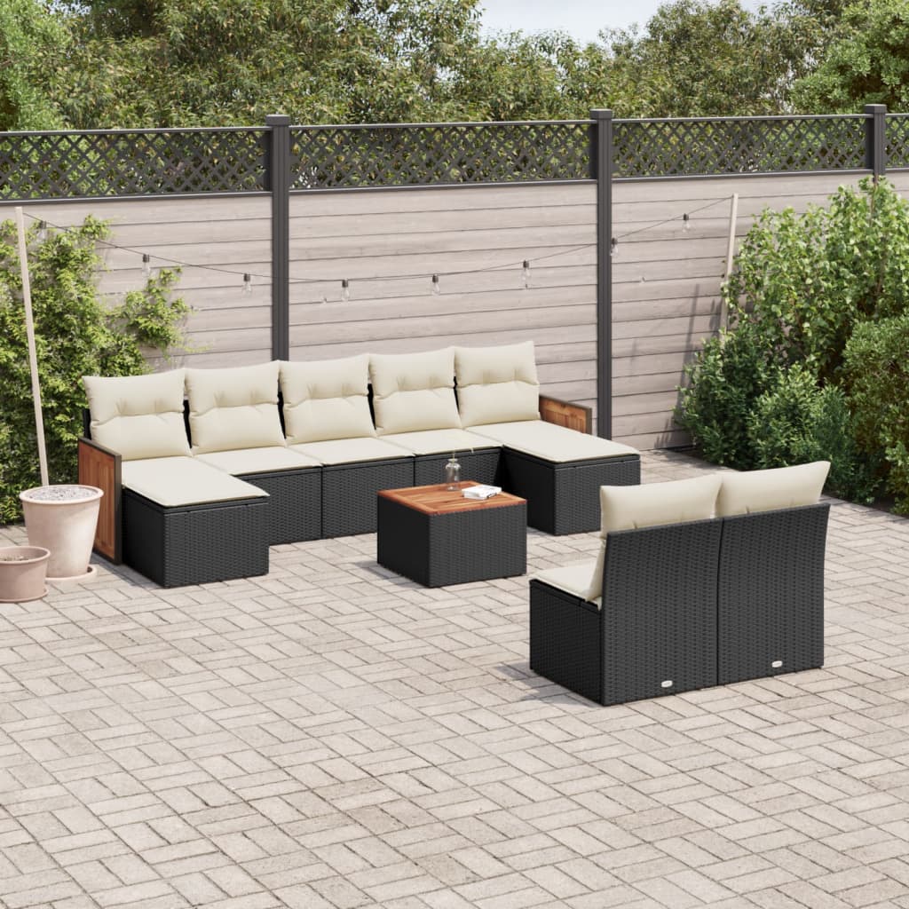 vidaXL 9-piece Poly Rattan Lounge Set with Cushions Black