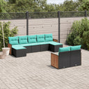 vidaXL ensemble de 9 banques de jardin avec coussins en polyrotan noir
