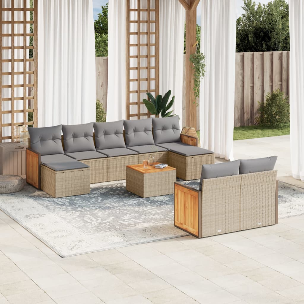 vidaXL 9-piece Poly Rattan Lounge Set with Cushions Black