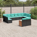 vidaXL Ensemble de 12 banques de jardin avec coussins en polyrotan noir