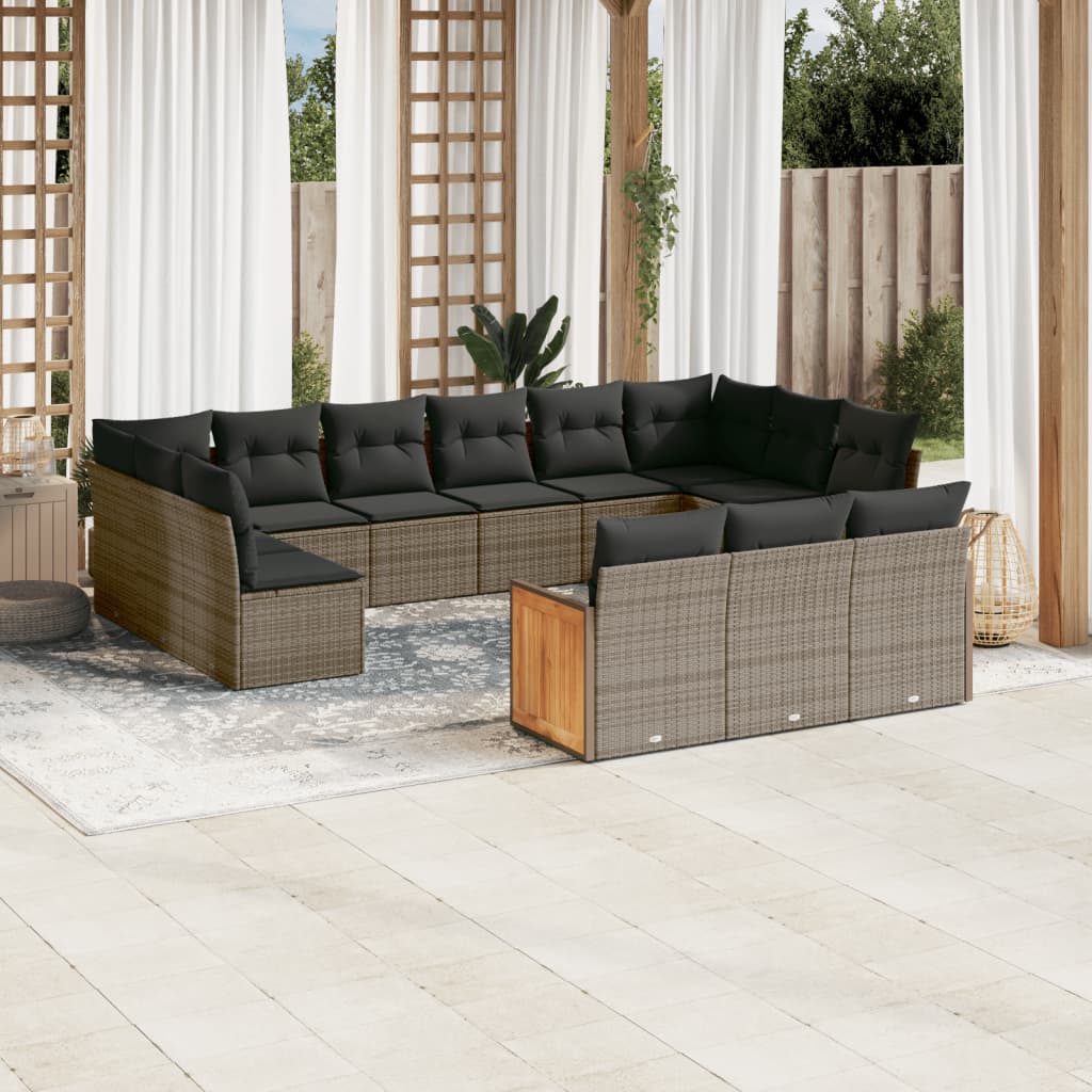 vidaXL 13-delige Loungeset met kussens poly rattan zwart