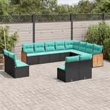 vidaXL Ensemble de 12 banques de jardin avec coussins en polyrotan noir