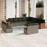vidaXL 13-delige Loungeset met kussens poly rattan zwart