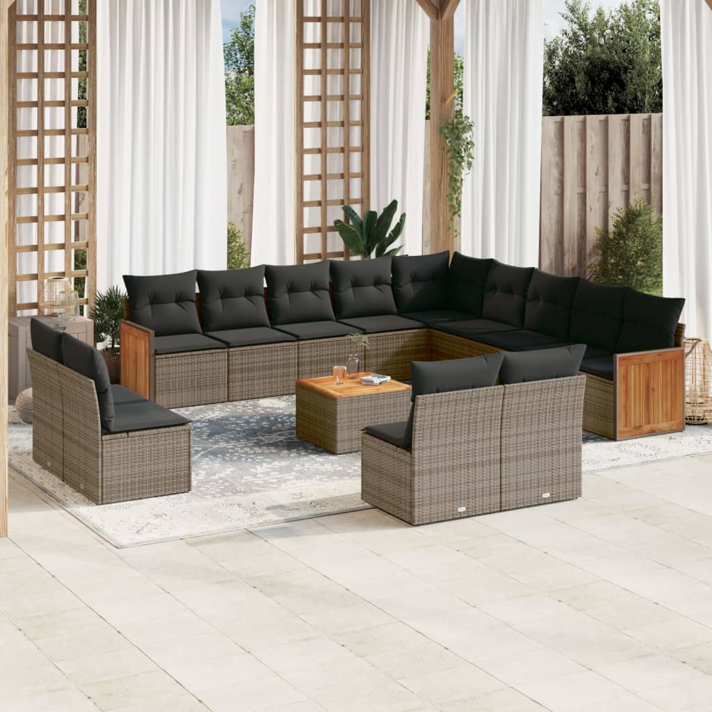 vidaXL 13-delige Loungeset met kussens poly rattan zwart