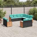 vidaXL 11-delige tuinbankset met kussens, zwart polyrotan