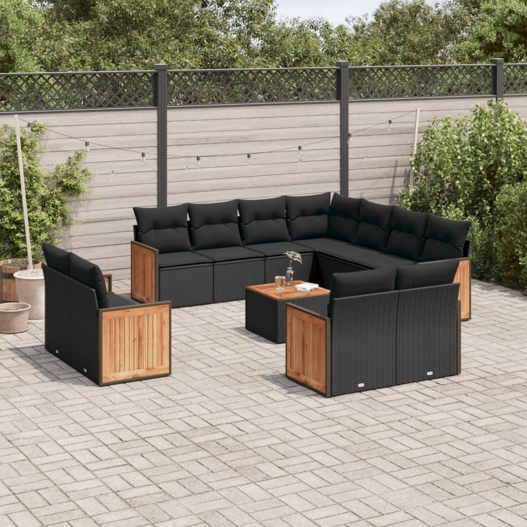 vidaXL 11-delige Loungeset met kussens poly rattan zwart