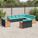 vidaXL 12-Piece Garden Sofa Set with Cushions Black Poly Rattan
