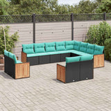 vidaXL 12-Piece Garden Sofa Set with Cushions Black Poly Rattan