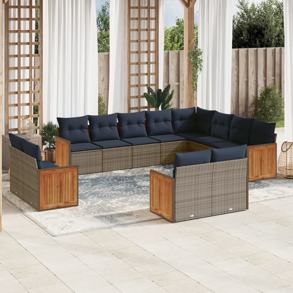 vidaXL 12-Piece Garden Sofa Set with Cushions Black Poly Rattan