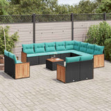 vidaXL 12-Piece Garden Sofa Set with Cushions Black Poly Rattan