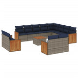 vidaXL 12-Piece Garden Sofa Set with Cushions Black Poly Rattan