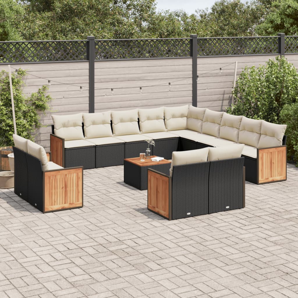vidaXL 13-delige Loungeset met kussens poly rattan zwart