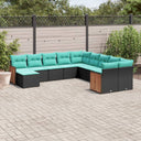 vidaXL 11-delige tuinbankset met kussens, zwart polyrotan