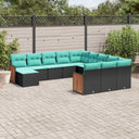 vidaXL Ensemble de 12 banques de jardin avec coussins en polyrotan noir