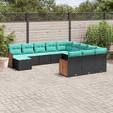 vidaXL Ensemble de 12 banques de jardin avec coussins en polyrotan noir