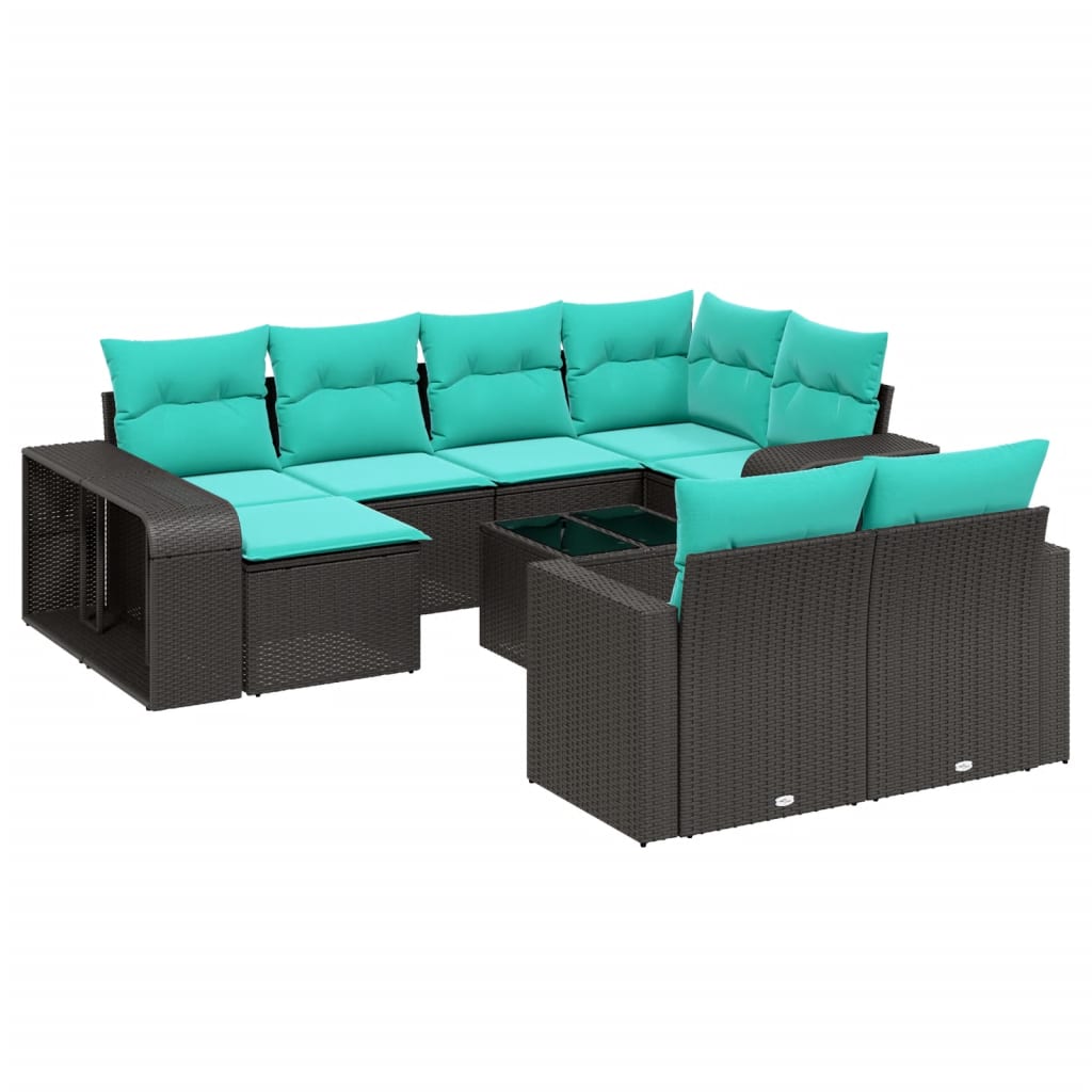 vidaXL 11-piece Garden Sofa Set with Cushions, Black Poly Rattan