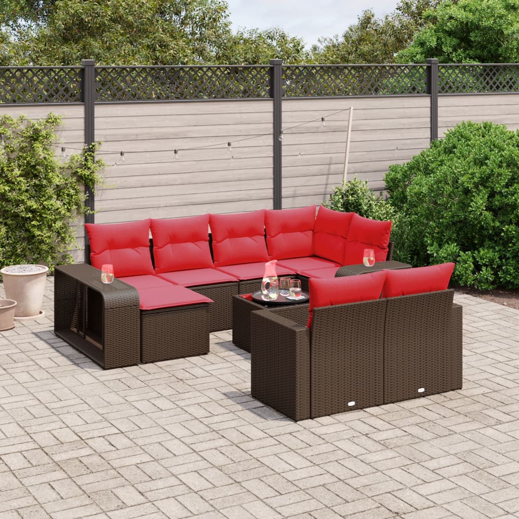 vidaXL 11-piece Garden Sofa Set with Cushions, Black Poly Rattan
