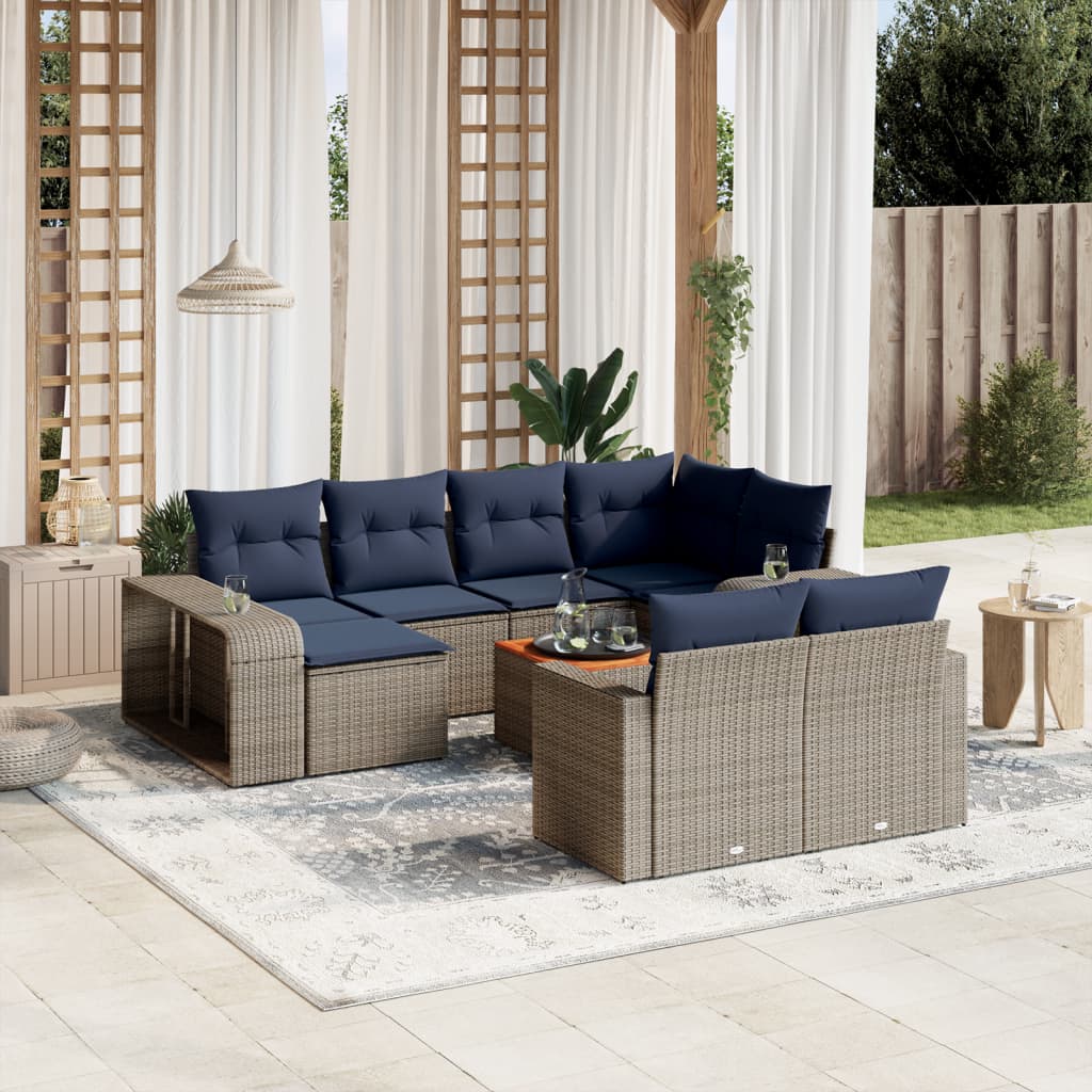 vidaXL 11-piece Garden Sofa Set with Cushions, Black Poly Rattan