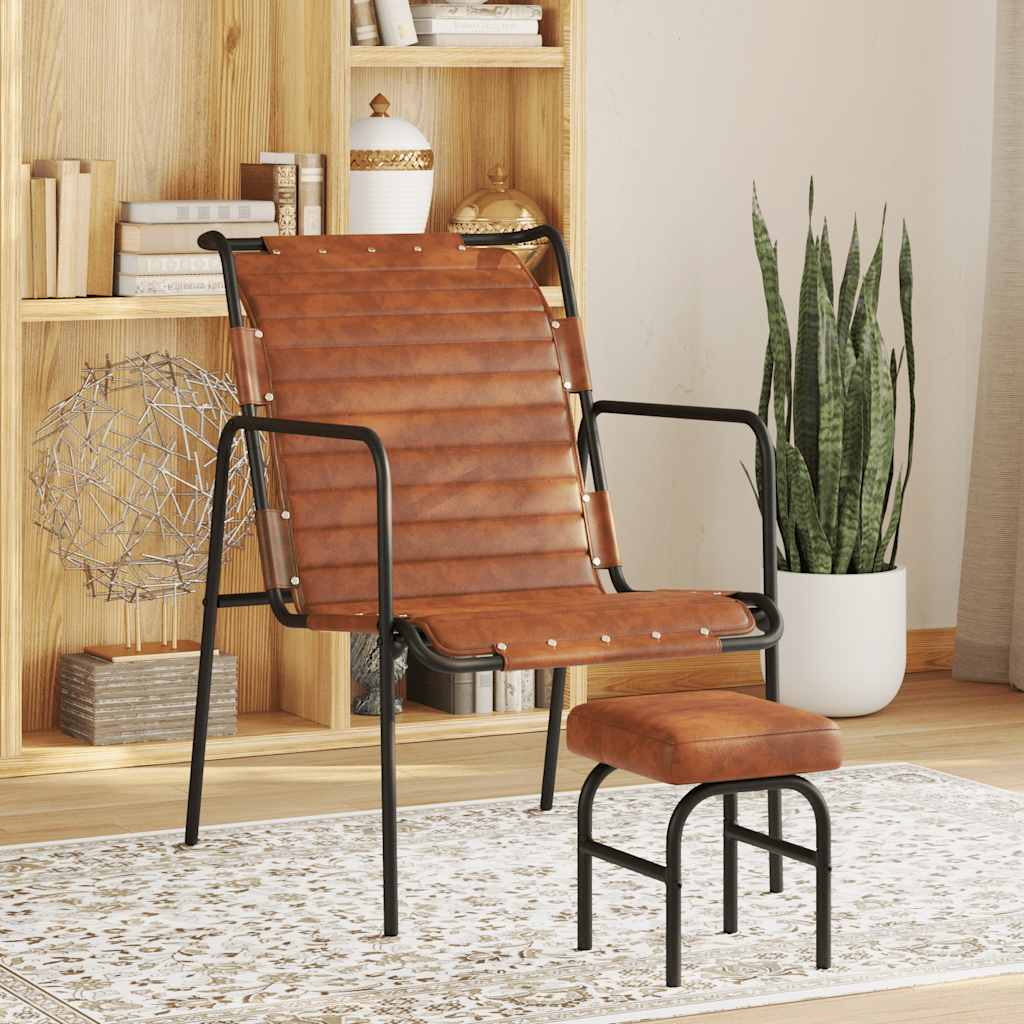 vidaXL Relaxfauteuil met voetenbankje echt leer bruin