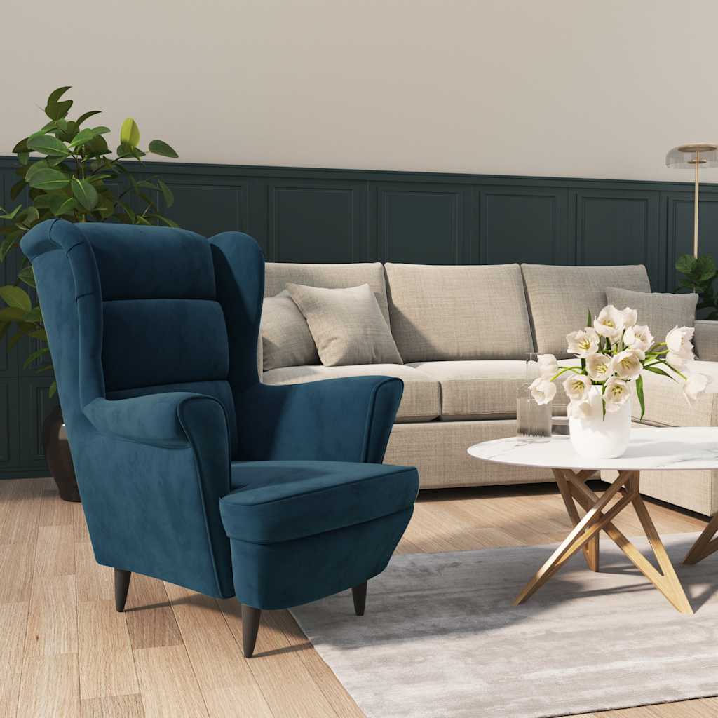 vidaXL Fauteuil met voetenbank fluweel blauw
