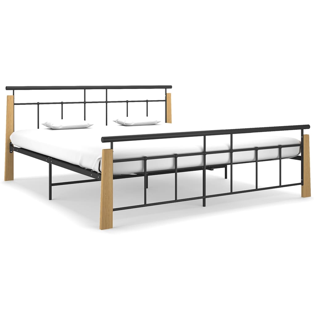 vidaXL Metal and Solid Oak Wood Bed Frame 120x200 cm