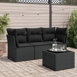 vidaXL 3-delige Loungeset met kussens poly rattan zwart